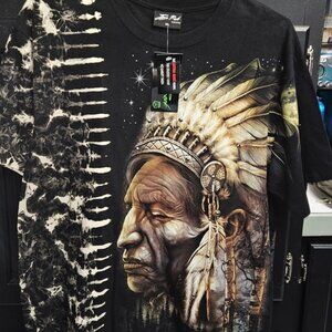 Jay's Rock XL Native American Wolf Print T-Shirt Double Sided All Over Black NWT